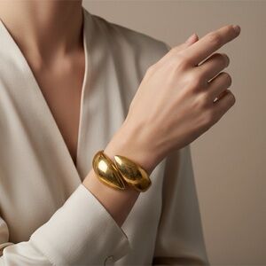 Gold Tone,Wavy, Open Cuff Bracelet